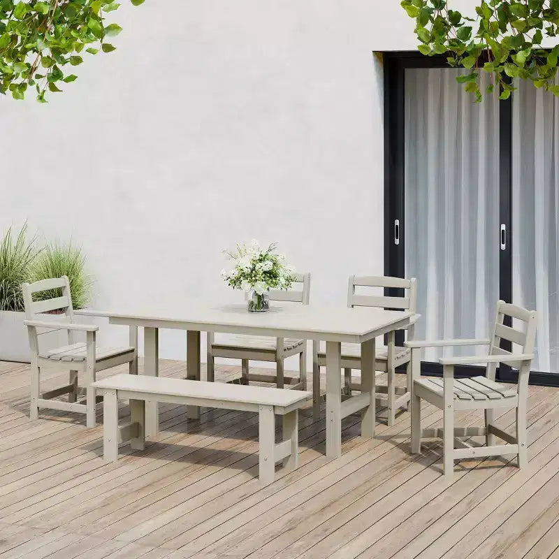 WestinTrends Ashore Set da pranzo da esterno in 6 pezzi in HDPE con panca