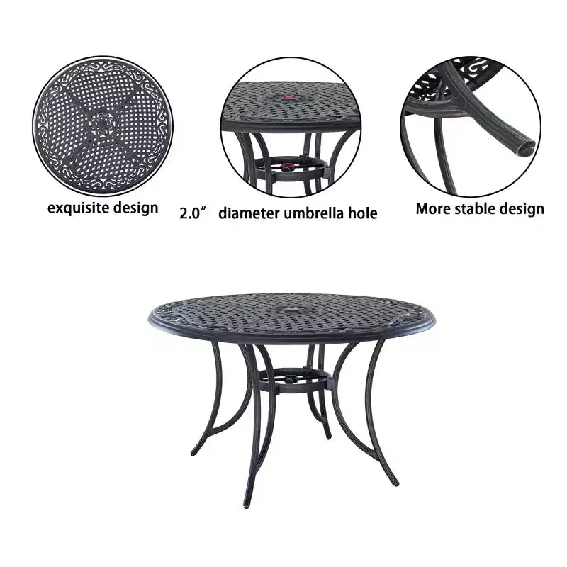 CLIHOME Set da pranzo da esterno in alluminio da 5 pezzi con 4 sedie girevoli a 360° e 1 tavolo da pranzo rotondo da 48 pollici in tessuto con foro per ombrellone