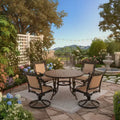CLIHOME 5-Piece Outdoor Aluminum Dining Set With 4 360 Swivel Chairs & 1 48 Round Ceramic Table With Umbrella Hole