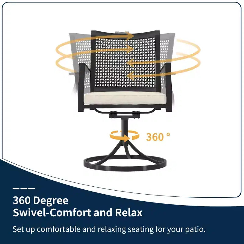 Set da pranzo da esterno a 8 pezzi CLIHOME, tavolo quadrato con foro per ombrellone e sedie girevoli a 360°