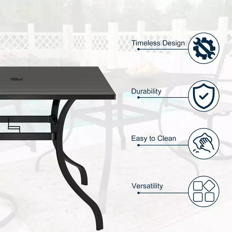 Set da pranzo da esterno a 8 pezzi CLIHOME, tavolo quadrato con foro per ombrellone e sedie girevoli a 360°