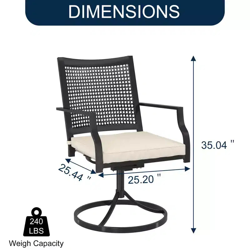 Set da pranzo da esterno a 8 pezzi CLIHOME, tavolo quadrato con foro per ombrellone e sedie girevoli a 360°