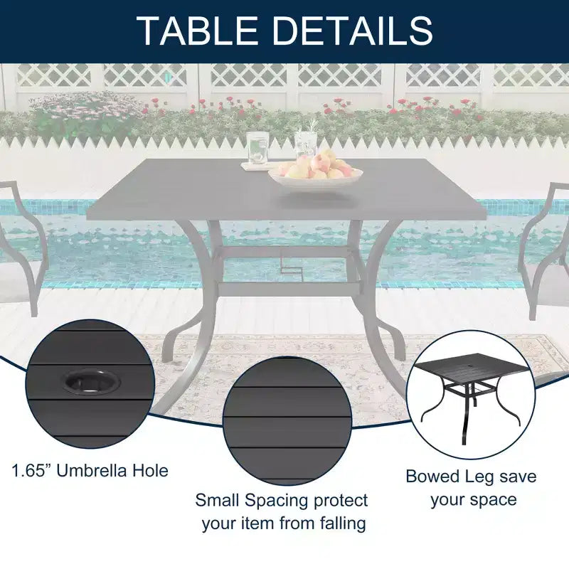 Set da pranzo da esterno CLIHOME 8 pezzi, tavolo quadrato convertibile con foro per ombrellone integrato e sedie girevoli a 360°