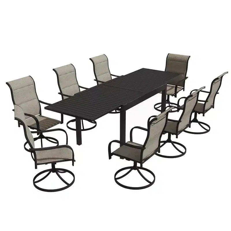 CLIHOME 9-Piece Patio Dining Set,Extendable Table & 360 Swivel Chairs Outdoor Set