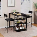 Dining Table Set with Storage Shelves,Bar Table Set with Durable Black Leather Sponge Chair,Bar Table and Two Seats for 2-4 People