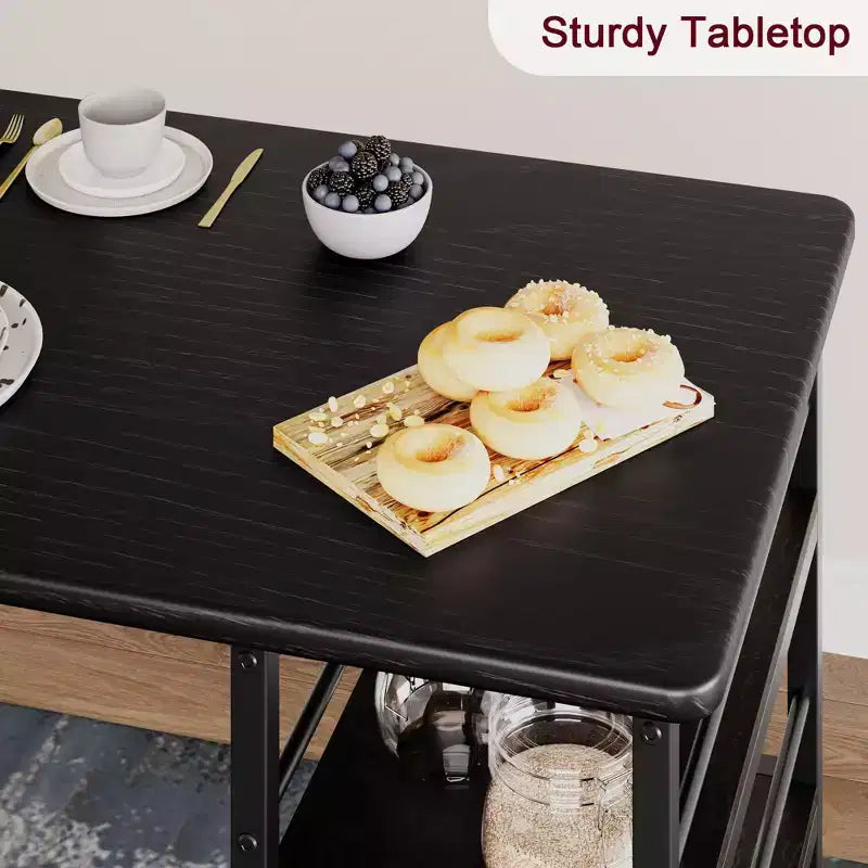 Set tavolo da pranzo con ripiani portaoggetti, set tavolo da bar con sedia resistente in spugna di pelle nera, tavolo da bar e due sedie per 2-4 persone