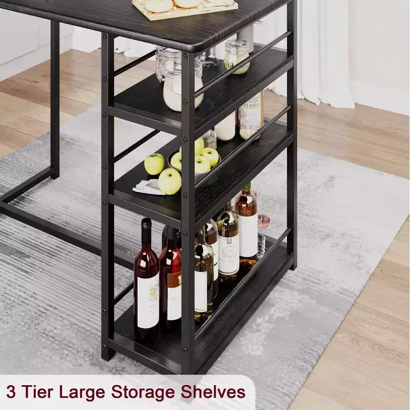 Set tavolo da pranzo con ripiani portaoggetti, set tavolo da bar con sedia resistente in spugna di pelle nera, tavolo da bar e due sedie per 2-4 persone