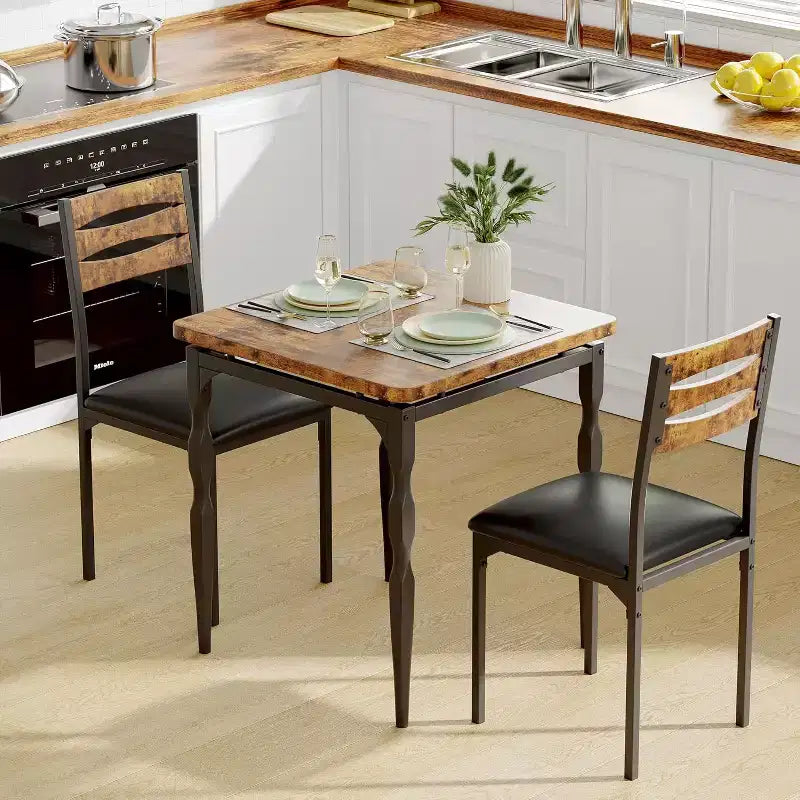 Set da Pranzo 3 Pezzi, Set Tavolo da Pranzo per 2 Persone, Gambe del Tavolo a Spirale, Stile Industriale, per Piccoli Spazi, Cucina, Appartamento