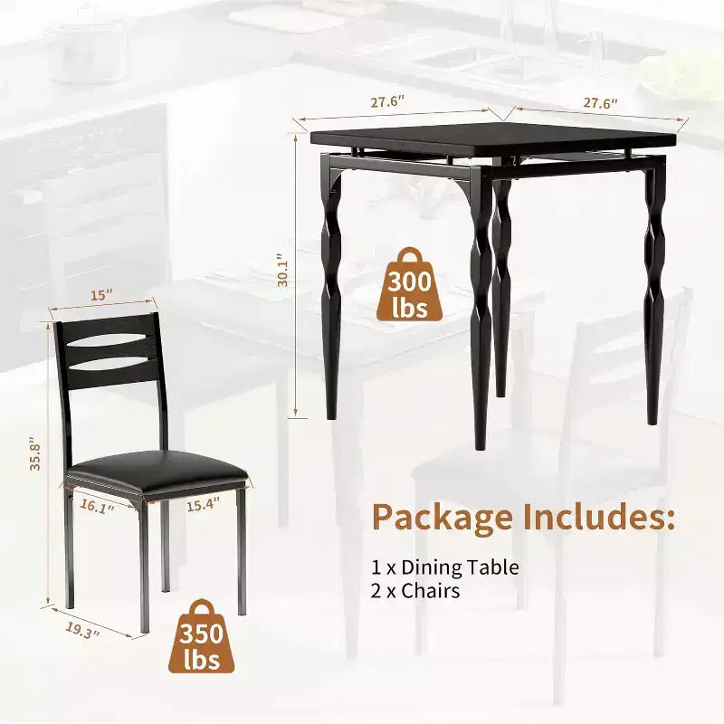 Set da Pranzo 3 Pezzi, Set Tavolo da Pranzo per 2 Persone, Gambe del Tavolo a Spirale, Stile Industriale, per Piccoli Spazi, Cucina, Appartamento