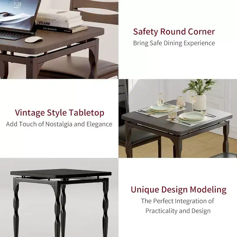Set da Pranzo 3 Pezzi, Set Tavolo da Pranzo per 2 Persone, Gambe del Tavolo a Spirale, Stile Industriale, per Piccoli Spazi, Cucina, Appartamento