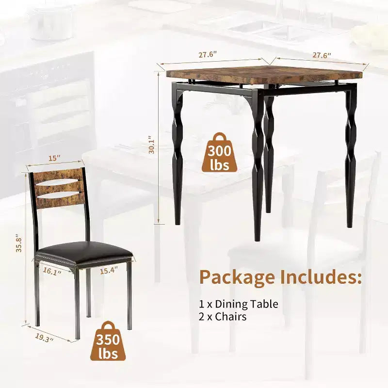 Set da Pranzo 3 Pezzi, Set Tavolo da Pranzo per 2 Persone, Gambe del Tavolo a Spirale, Stile Industriale, per Piccoli Spazi, Cucina, Appartamento