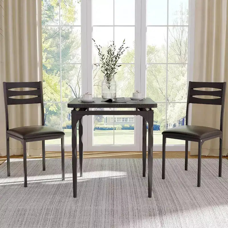 3 Piece Dining Table Set, Dining Table Set for 2, Spiral Table Legs, Industrial Style Kitchen Table Set, for Small Spaces, Kitchen, Apartment