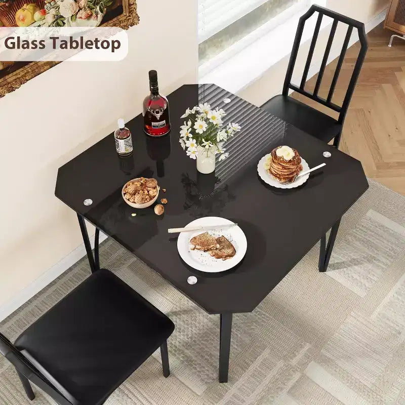 Set da pranzo in vetro da 3 pezzi per 2 persone, tavolo da cucina salvaspazio con bordi smussati e sedie imbottite, set da tavolo per appartamento