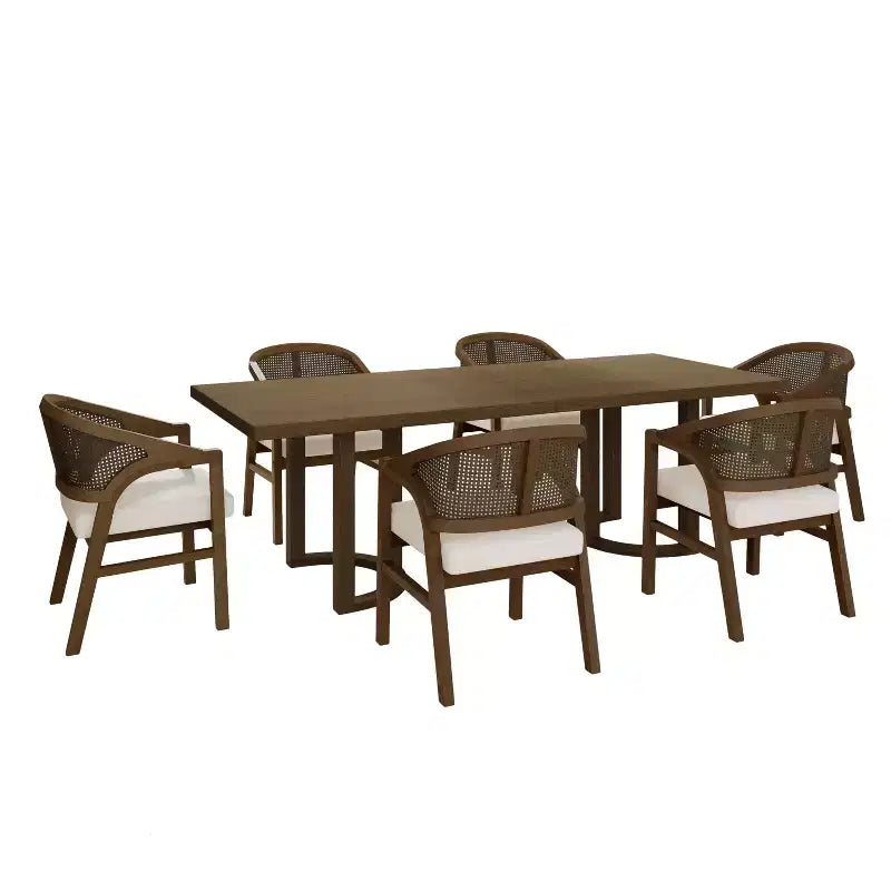Set da pranzo imbottito Christopher Knight Home Keira 7 pezzi moderno in rattan e legno di caucciù