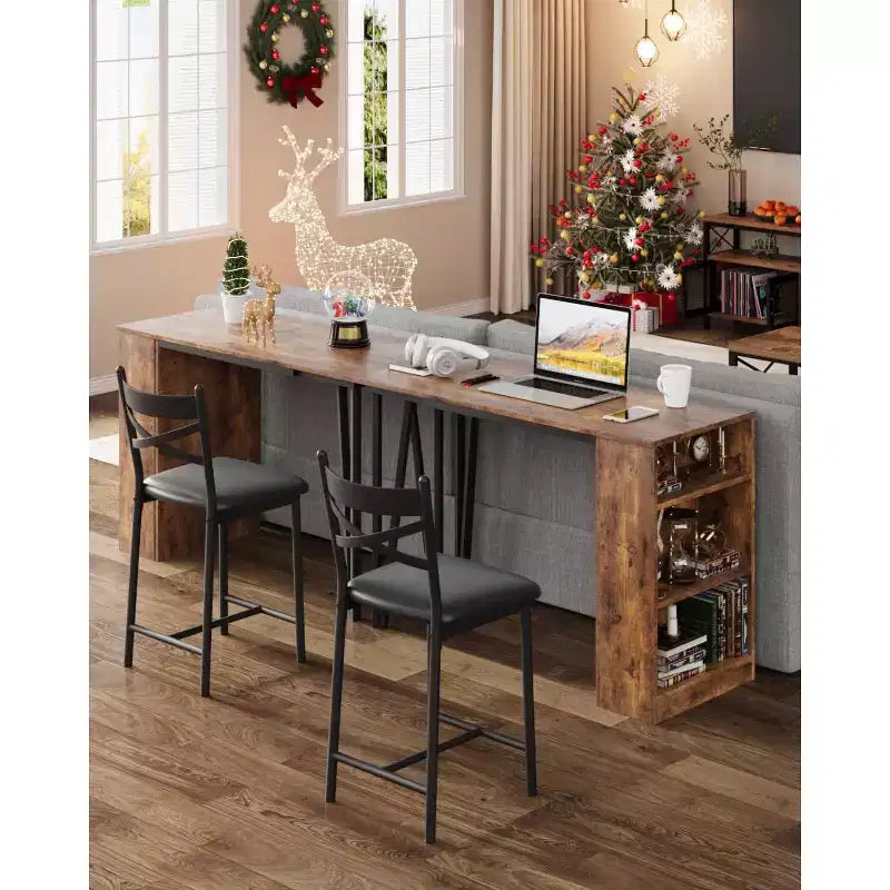 Set di 3 Pezzi Tavolo da Bar per 2, Set Tavolo e Sedie da Bar con Estensione a Ribalta, Set Tavolo da Pranzo con Ripiani Contenitore