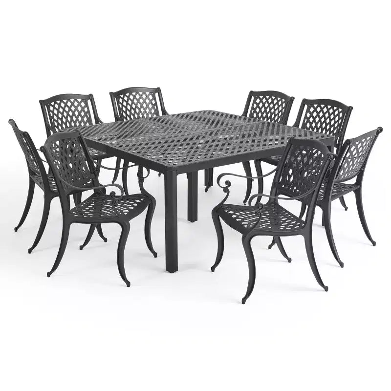 Christopher Knight Home Cayman Set da Pranzo da Esterno Tradizionale in 9 Pezzi in Rete di Alluminio Pressofuso con Tavolo Rotondo Intrecciato da 61,25 Pollici