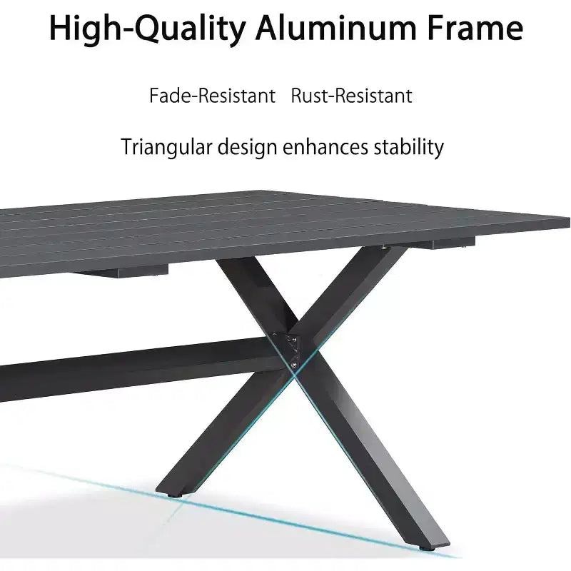 Set da pranzo per esterni PURPLE LEAF con tavolo da pranzo in alluminio per patio e sedie in vimini e rattan, mobili moderni con cuscini per il cortile