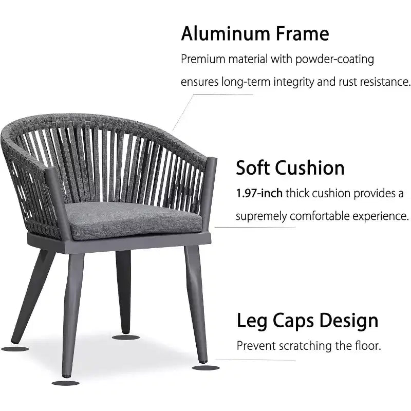 Set da pranzo per esterni PURPLE LEAF con tavolo da pranzo in alluminio per patio e sedie in vimini e rattan, mobili moderni con cuscini per il cortile