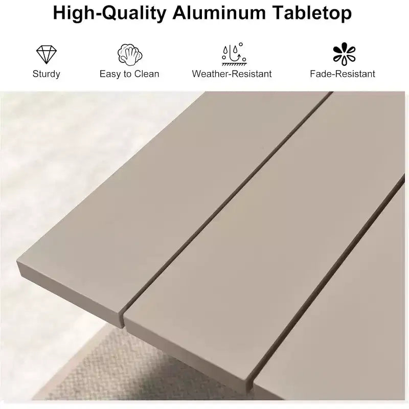 Set da pranzo per esterni PURPLE LEAF con tavolo da pranzo in alluminio per patio e sedie in vimini e rattan, mobili moderni con cuscini per il cortile