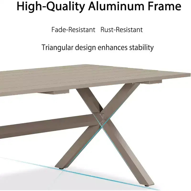 Set da pranzo per esterni PURPLE LEAF con tavolo da pranzo in alluminio per patio e sedie in vimini e rattan, mobili moderni con cuscini per il cortile