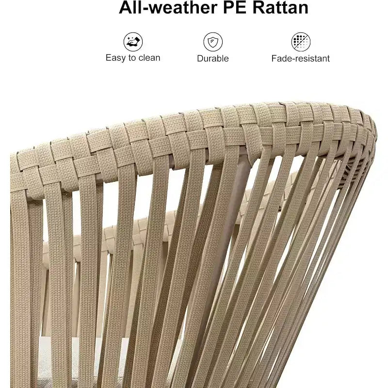 Set da pranzo per esterni PURPLE LEAF con tavolo da pranzo in alluminio per patio e sedie in vimini e rattan, mobili moderni con cuscini per il cortile