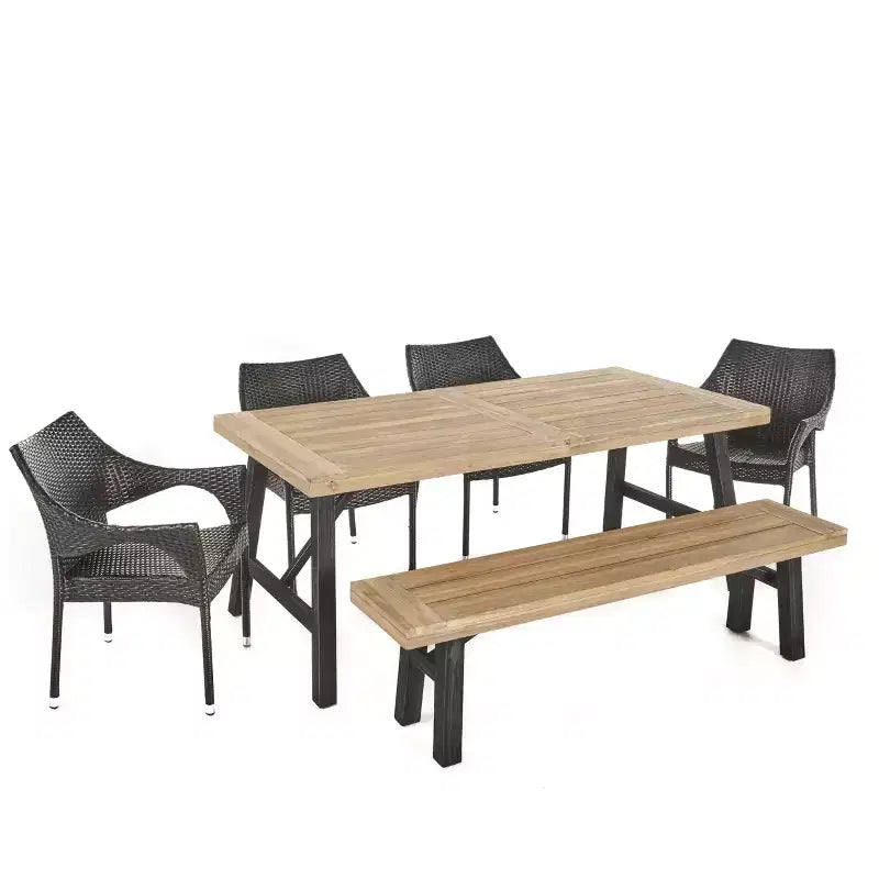 Set da pranzo da esterno Christopher Knight Home Flora da 6 pezzi in legno di acacia e vimini