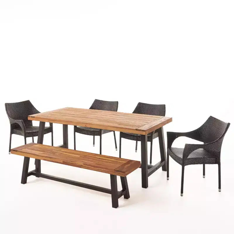 Set da pranzo da 6 pezzi Christopher Knight Home Fletcher per esterni in legno di acacia e vimini