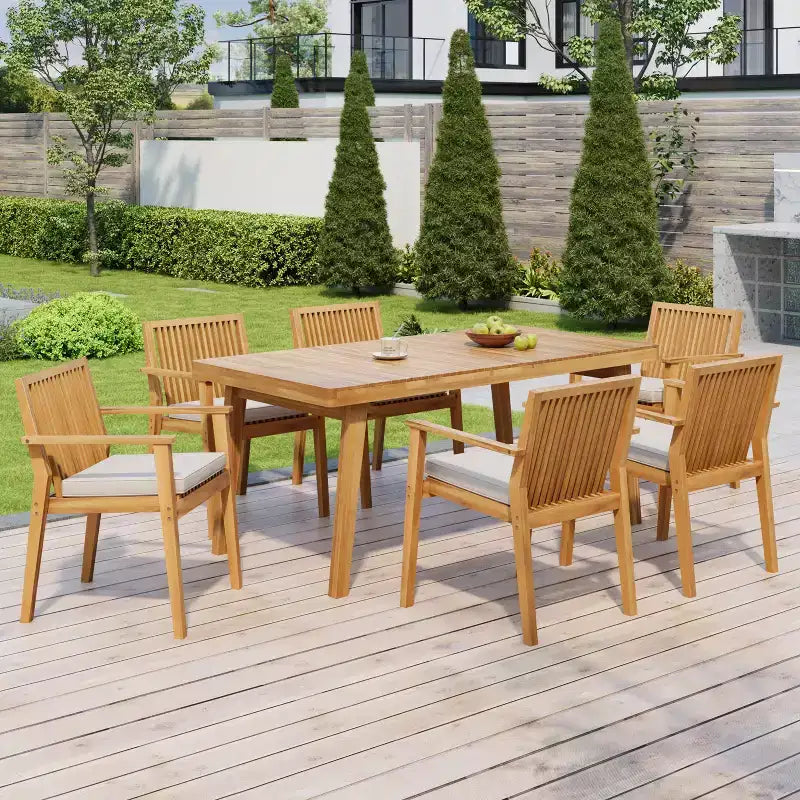 Christopher Knight Home Caitlyn Set da Pranzo Rustico da Esterno 7 Pezzi in Legno di Acacia con Cuscini
