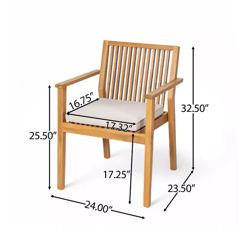 Christopher Knight Home Caitlyn Set da Pranzo Rustico da Esterno 7 Pezzi in Legno di Acacia con Cuscini