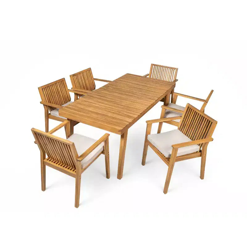 Christopher Knight Home Caitlyn Set da Pranzo Rustico da Esterno 7 Pezzi in Legno di Acacia con Cuscini