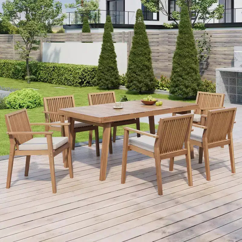 Christopher Knight Home Caitlyn Set da Pranzo Rustico da Esterno 7 Pezzi in Legno di Acacia con Cuscini