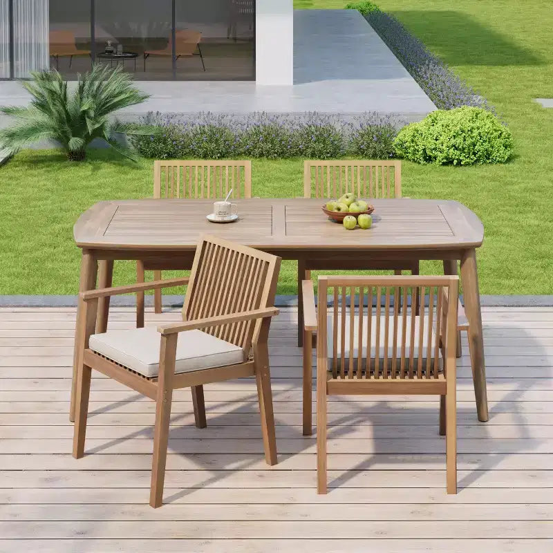 Christopher Knight Home Akshan Rustic 5 Piece Patio Acacia Wood Dining Set with Cushions