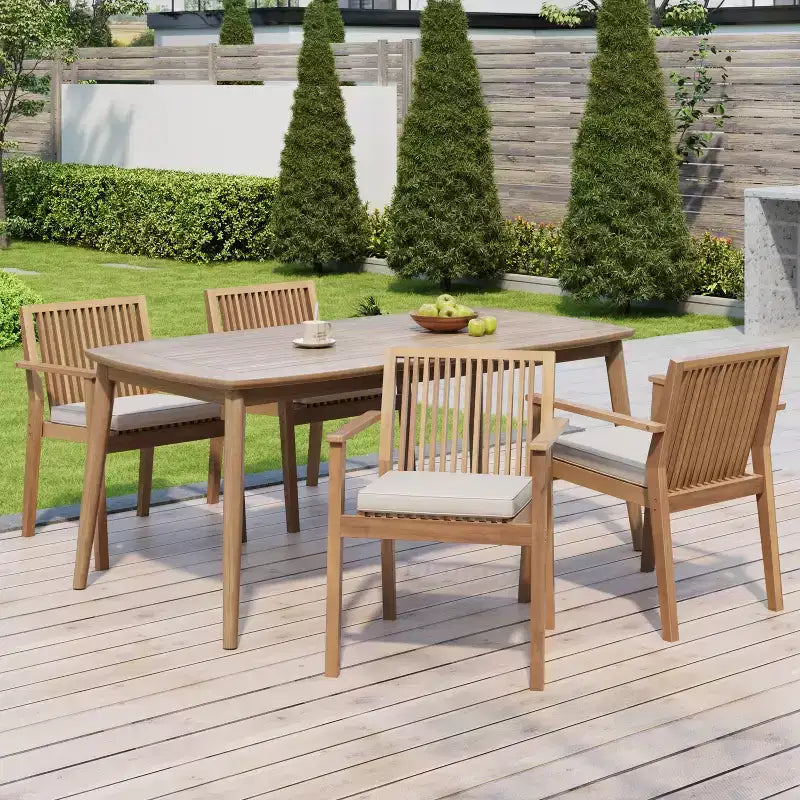 Christopher Knight Home Akshan Set da Pranzo Rustico da Esterni in Legno di Acacia, 5 Pezzi con Cuscini