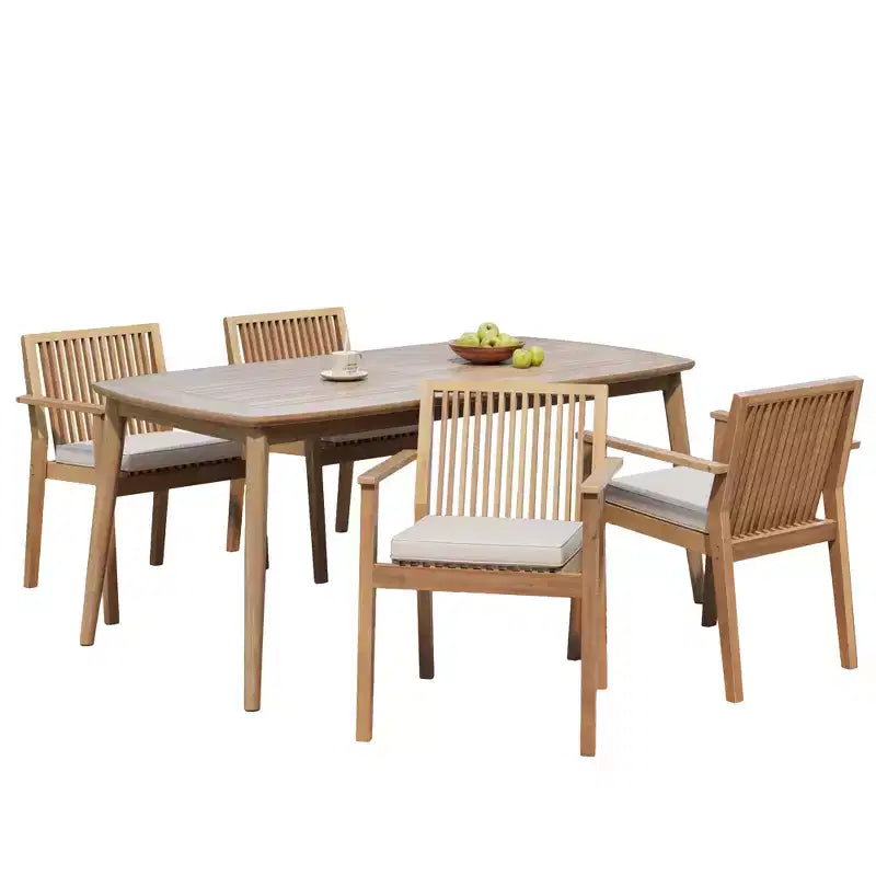 Christopher Knight Home Akshan Set da Pranzo Rustico da Esterni in Legno di Acacia, 5 Pezzi con Cuscini