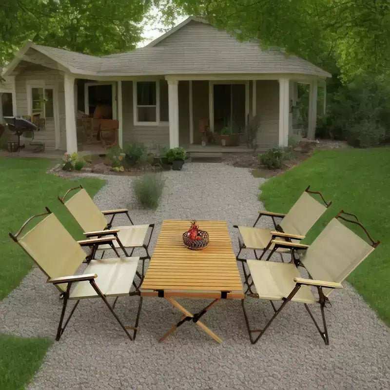MAYEERTY Dining Set Foldable 1 Table 4 Chairs Indoor Outdoor Natural Kids Friendly