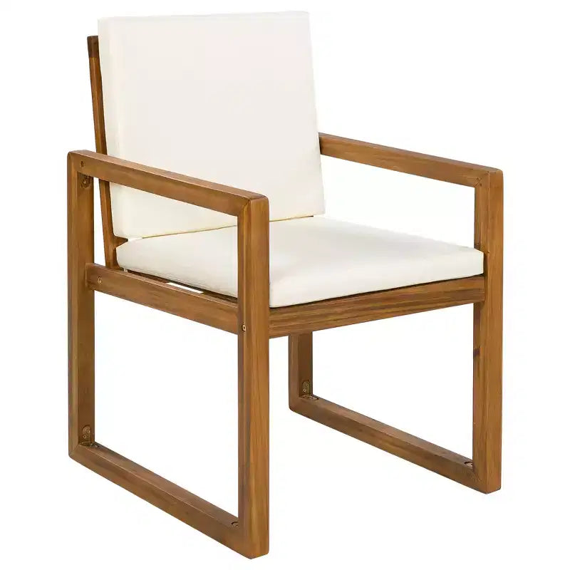 ModernLuxe Set da Pranzo per Esterni da 5 Pezzi, Mobili da Giardino con 4 Poltrone e 1 Tavolo per Giardino, Balcone, Cortile, Telaio in Legno di Acacia, Beige+Naturale