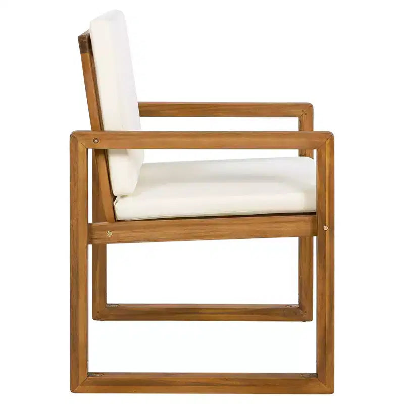 ModernLuxe Set da Pranzo per Esterni da 5 Pezzi, Mobili da Giardino con 4 Poltrone e 1 Tavolo per Giardino, Balcone, Cortile, Telaio in Legno di Acacia, Beige+Naturale