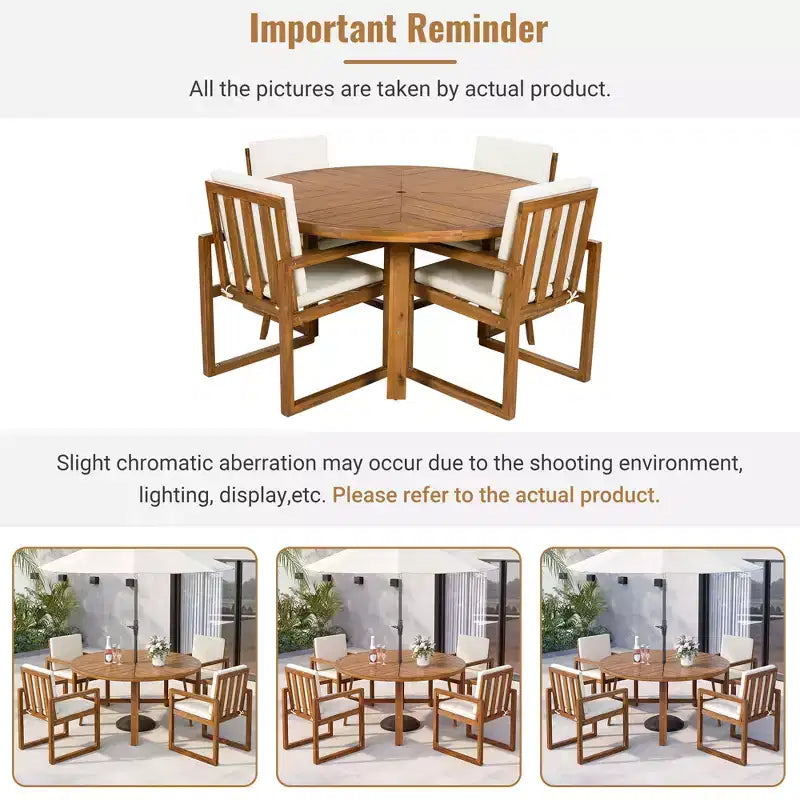 ModernLuxe Set da Pranzo per Esterni da 5 Pezzi, Mobili da Giardino con 4 Poltrone e 1 Tavolo per Giardino, Balcone, Cortile, Telaio in Legno di Acacia, Beige+Naturale
