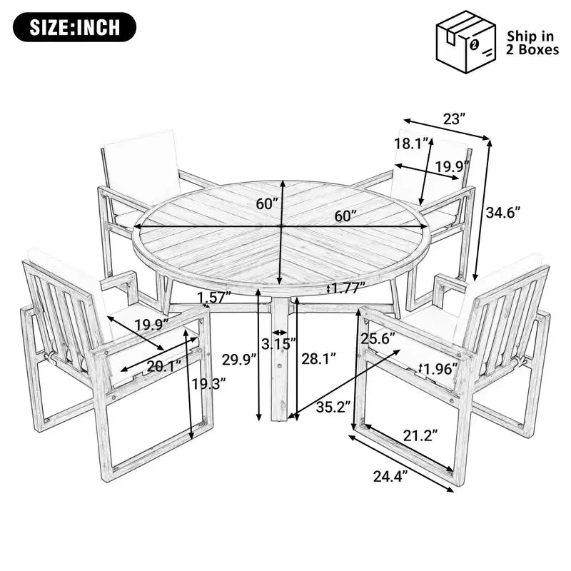 ModernLuxe Set da Pranzo per Esterni da 5 Pezzi, Mobili da Giardino con 4 Poltrone e 1 Tavolo per Giardino, Balcone, Cortile, Telaio in Legno di Acacia, Beige+Naturale
