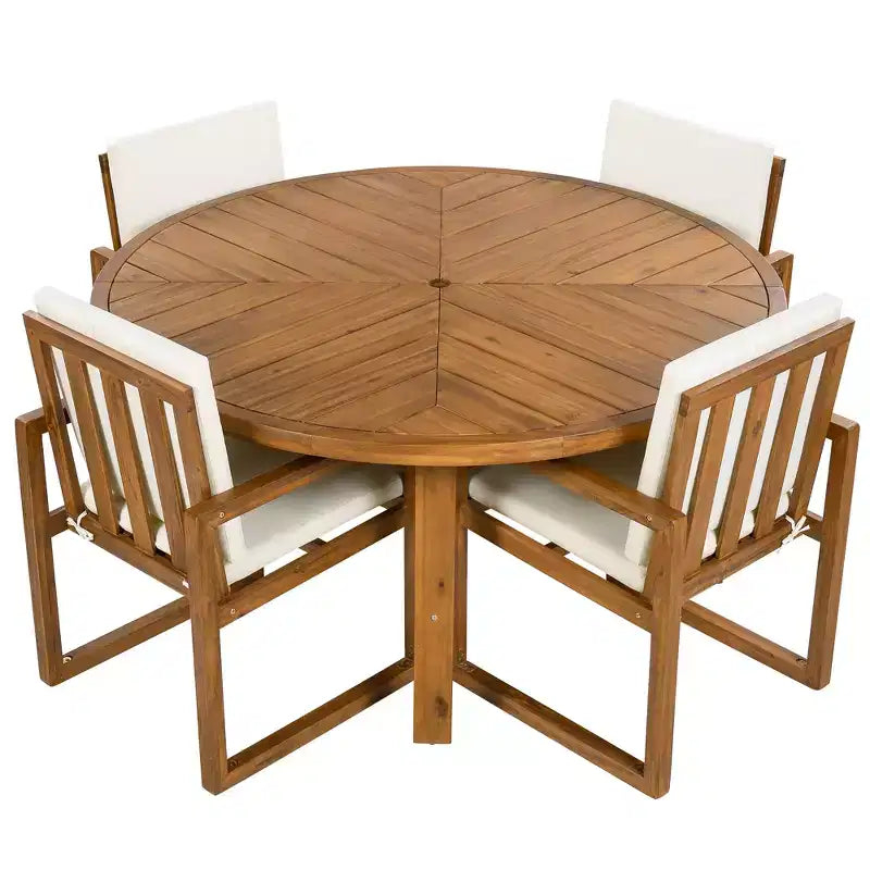 ModernLuxe Set da Pranzo per Esterni da 5 Pezzi, Mobili da Giardino con 4 Poltrone e 1 Tavolo per Giardino, Balcone, Cortile, Telaio in Legno di Acacia, Beige+Naturale