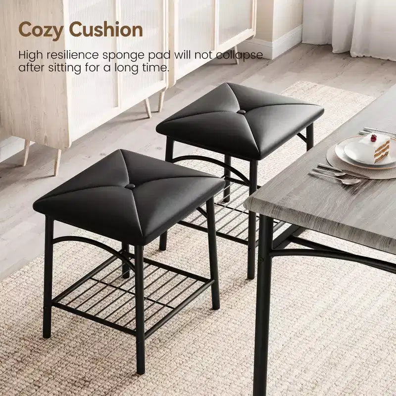 Set da 4 Pezzi con Tavolo Rettangolare da Cucina, 1 Panca Imbottita e 2 Sgabelli Quadrati