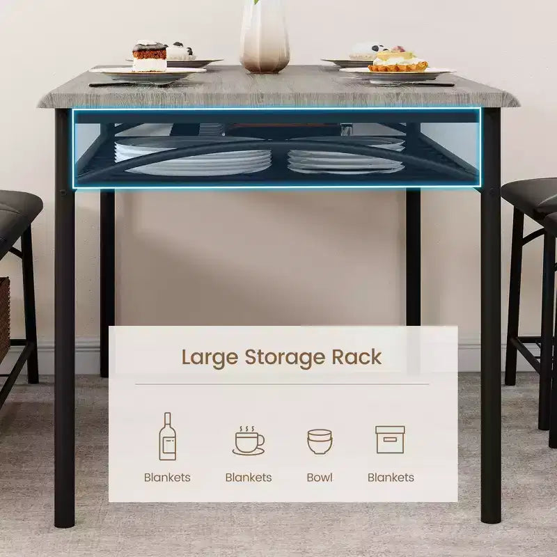 Set da 4 Pezzi con Tavolo Rettangolare da Cucina, 1 Panca Imbottita e 2 Sgabelli Quadrati