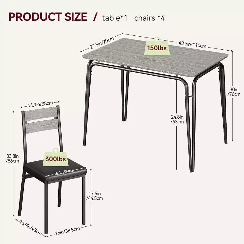 Set tavolo da pranzo GustoWave 5 pezzi, con 4 sedie imbottite