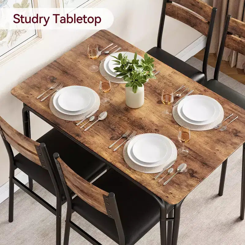 Set tavolo da pranzo GustoWave 5 pezzi, con 4 sedie imbottite