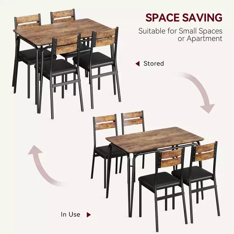 Set tavolo da pranzo GustoWave 5 pezzi, con 4 sedie imbottite