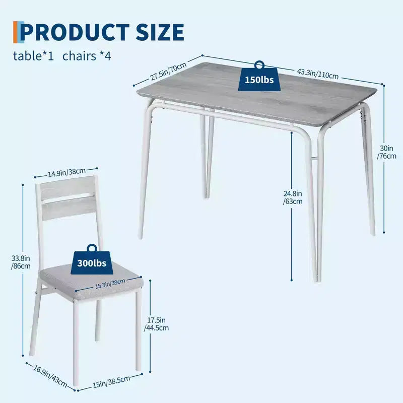 Set tavolo da pranzo GustoWave 5 pezzi, con 4 sedie imbottite