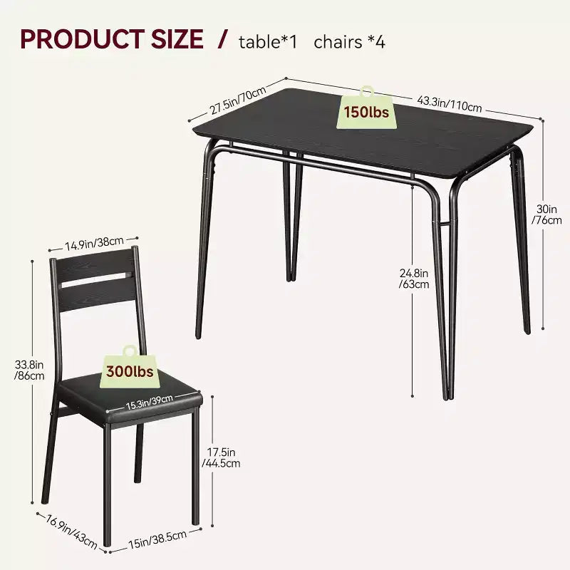 Set tavolo da pranzo GustoWave 5 pezzi, con 4 sedie imbottite