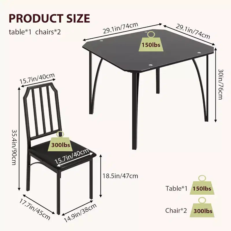 Set tavolo da pranzo per 2, Set di 2 sedie da cucina con cuscino in PU ultra confortevole, Mobili con sedie da cucina adatte per piccoli spazi