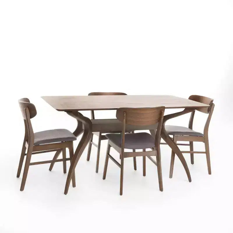 Set da pranzo Christopher Knight Home Fausett, 5 pezzi, in legno e tessuto imbottito, stile moderno di metà secolo