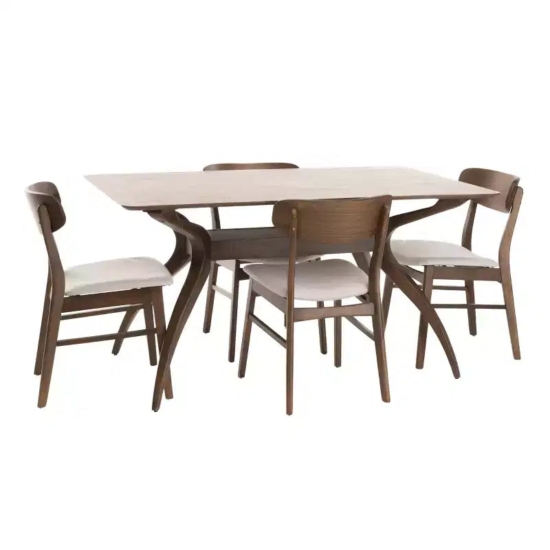 Set da pranzo Christopher Knight Home Fausett, 5 pezzi, in legno e tessuto imbottito, stile moderno di metà secolo